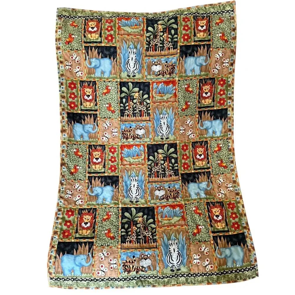 Handmade Baby Quilt Jungle Animals Two Piece Set Lion Zebra Giraffe Elephant